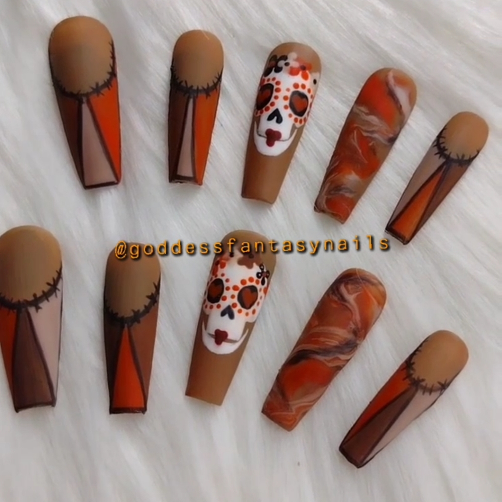 Sugar Skull Nails  🤎🧡🖤
